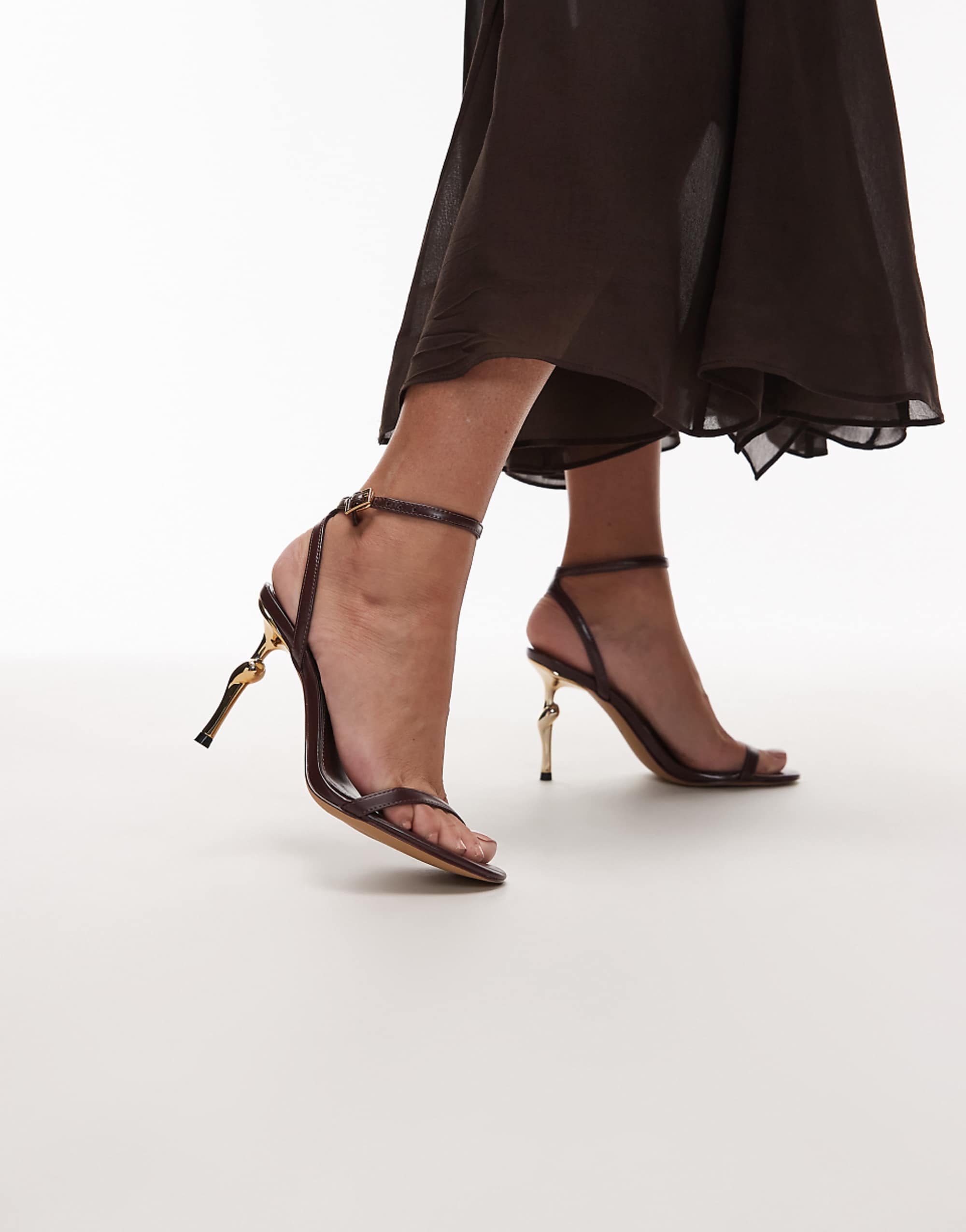 Jw Pei Alivia Heeled Sandals With Gold Metal Heel in Brown