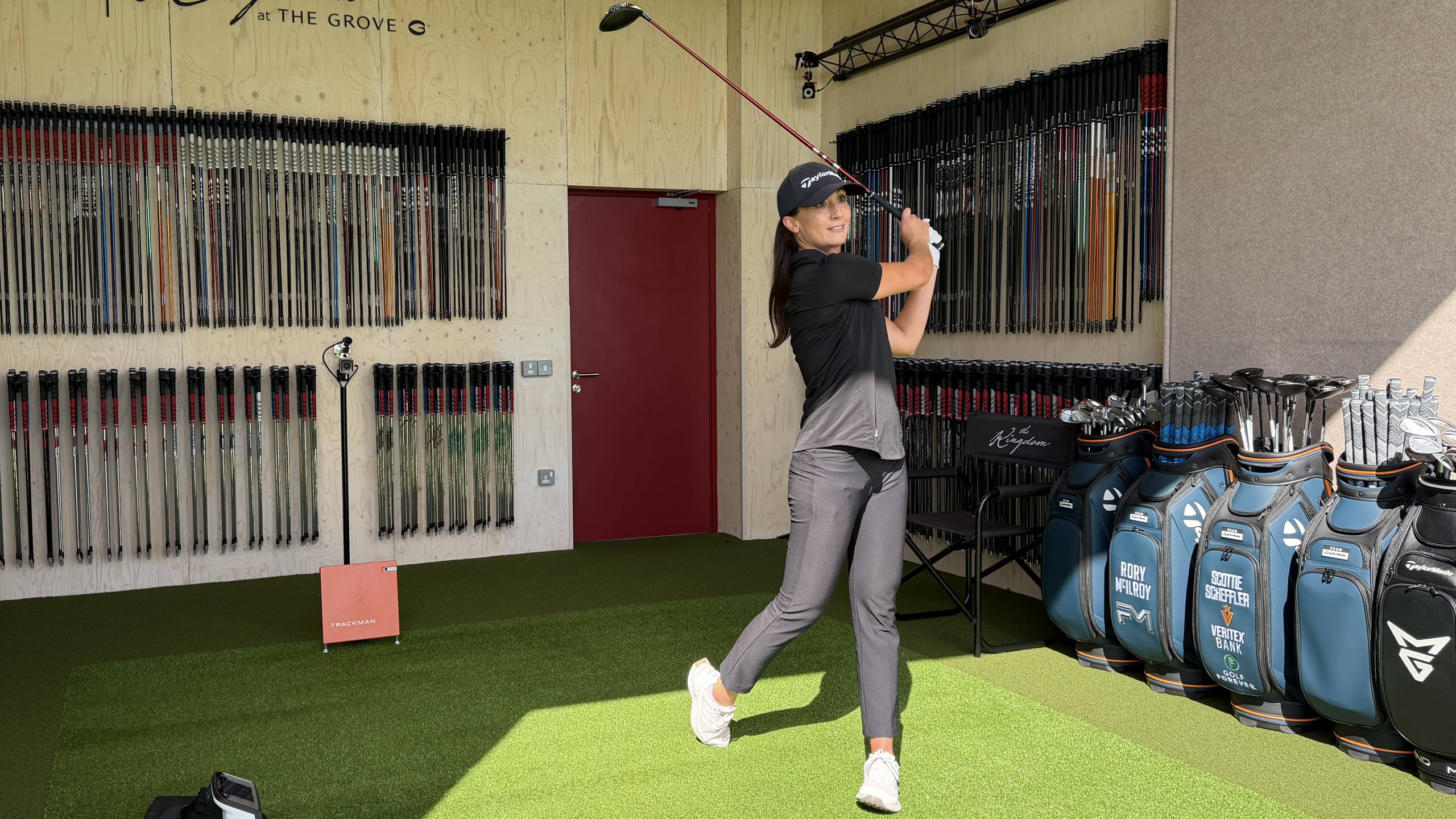 Jess Ratcliffe hitting a driver at TaylorMade Kingdom