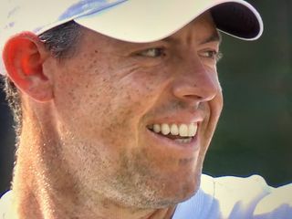 Rory McIlroy on the first tee of the Dubai Desert Classic final round
