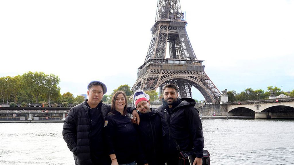 TOP CHEF -- &quot;Champions in Paris&quot; Episode 2013 -- Pictured: (l-r) Buddha Lo, Sara Bradley, Gabriel Rodriguez, Ali Al Ghzawi 