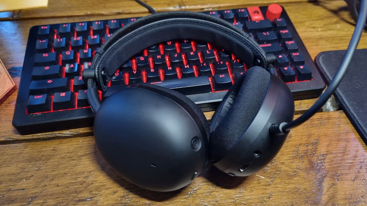 The Sony Inzone H9 II resting on an RGB-lit gaming keyboard