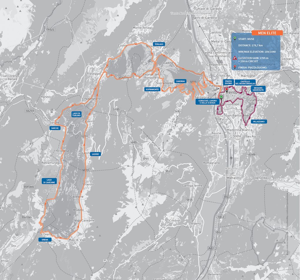 Trentino 2020 elite men road race map