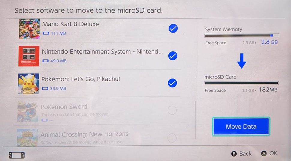 How to transfer game data between internal storage and microSD card on