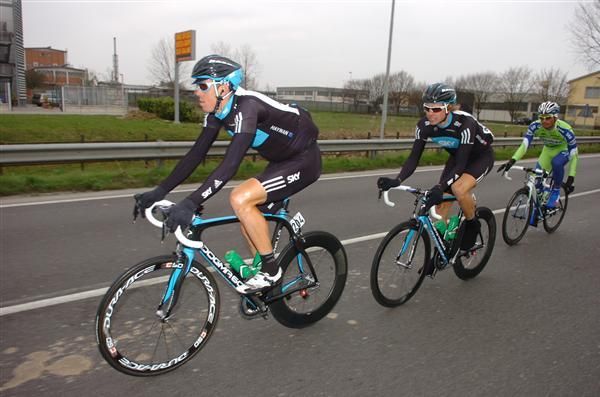 Mathew Hayman rides ahead of Norwegian team-mate Edvald Boasson Hagen at Milano &ndash; Sanremo.