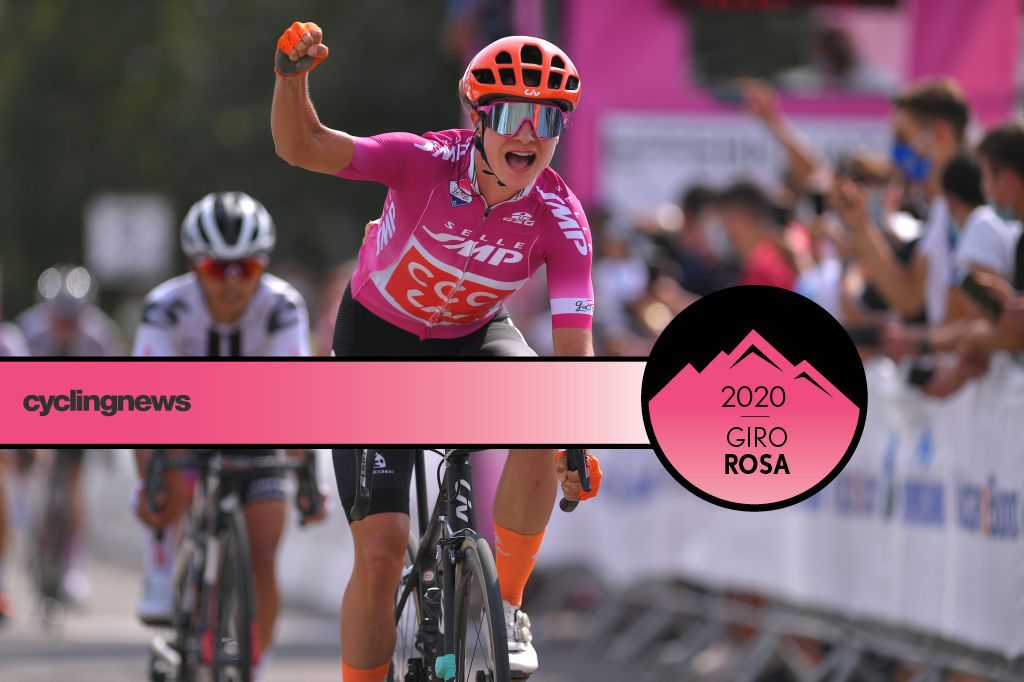NOLA, ITALY - SEPTEMBER 16: Arrival / Marianne Vos of The Netherlands and Team CCC - Liv Points Jersey / Celebration / during the 31st Giro d'Italia Internazionale Femminile 2020, Stage 6 a 97,5km stage from Torre del Greco to Nola / @GiroRosaIccrea / #GiroRosa / on September 16, 2020 in Nola, Italy. (Photo by Luc Claessen/Getty Images)
