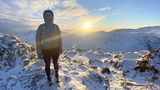 Sabrina Verjee enjoys an adventure on a winter mountain.