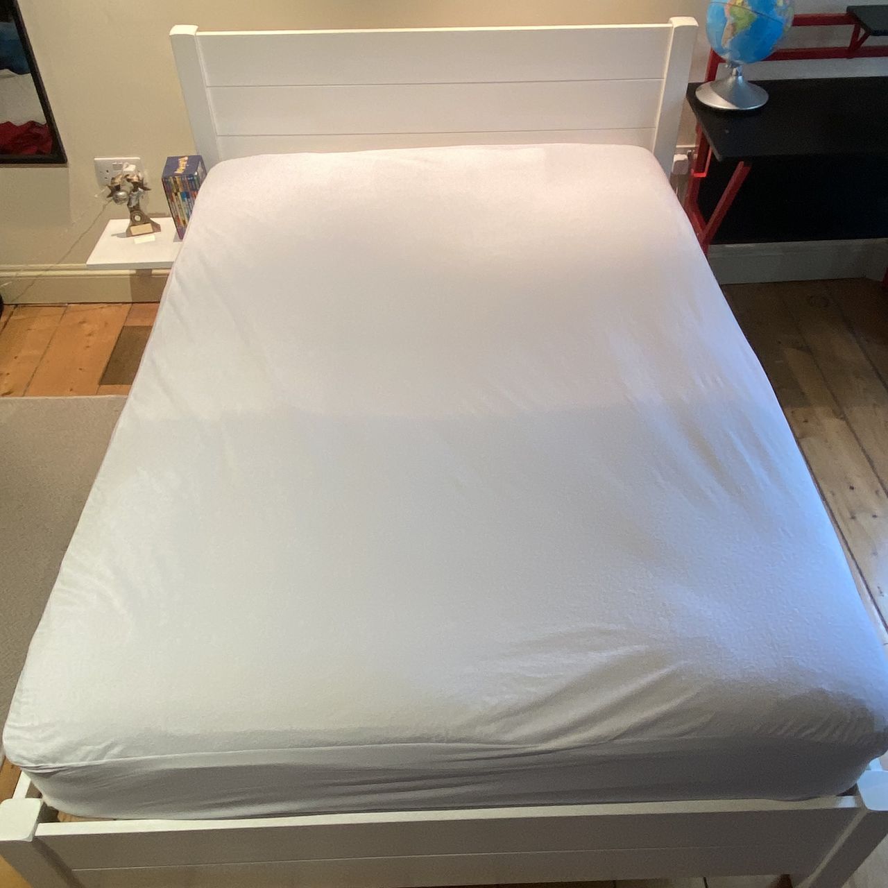 A terry towelling waterproof mattress protector