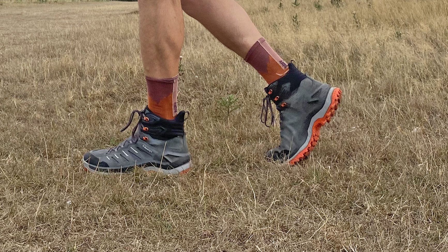 Walker wearing the Buff LW merino hiking socks in the field