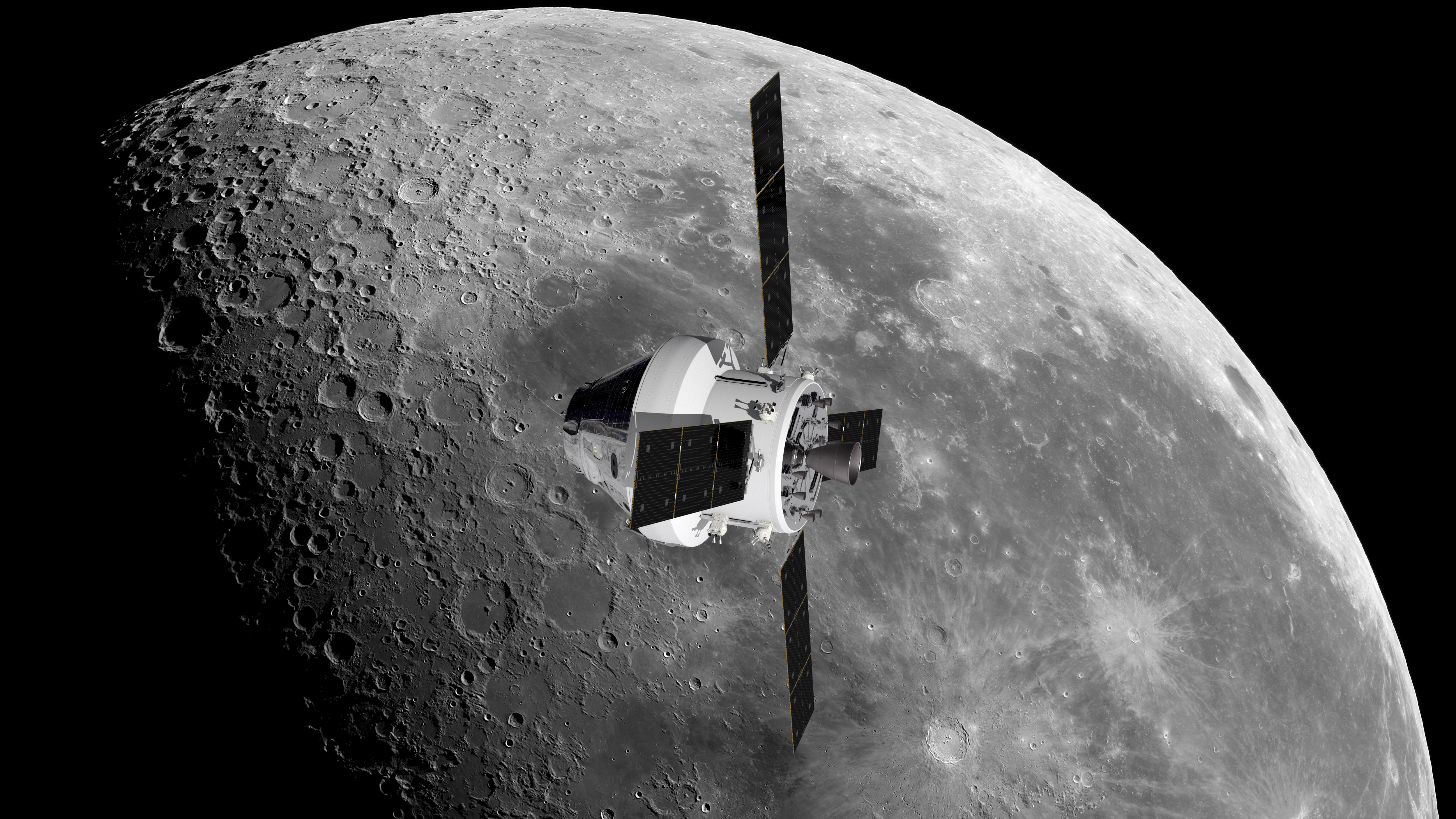 Artistic illustration of the Artemis 1 Orion capsule near the moon.