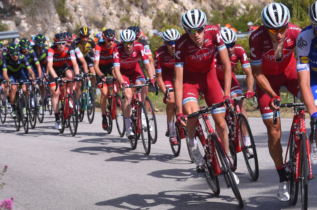 Katusha-Alpecin on the front of the peloton working hard