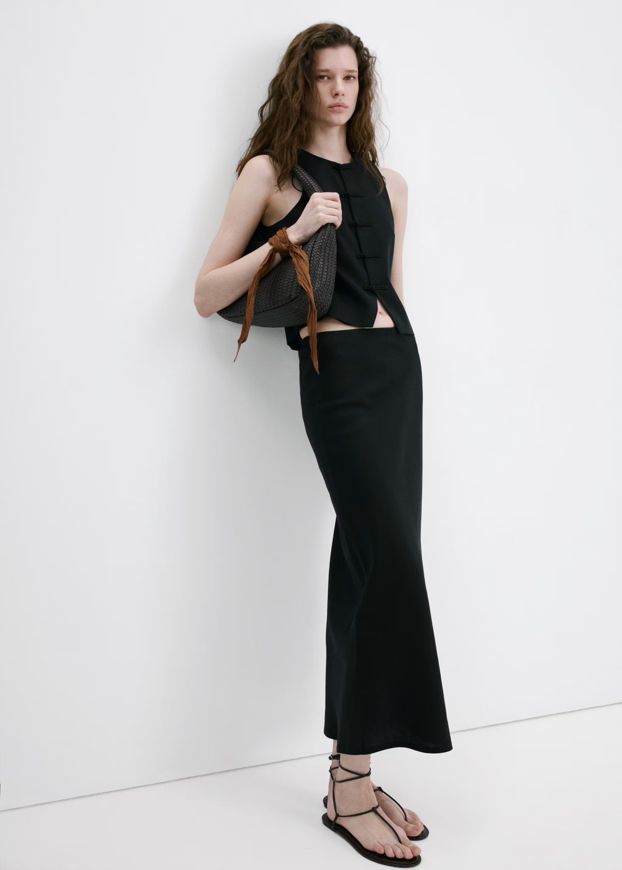 MANGO, Linen-Blend Straight Skirt