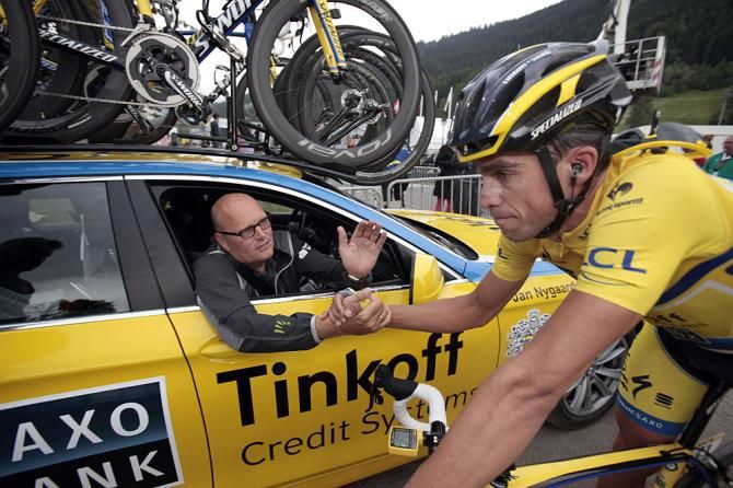 Tinkoff Saxo director Bjarne Riis and his rider Alberto Contador