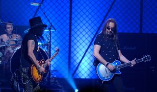 Slash (left) and Ace Frehley perform at the 2006 VH1 Rock Honors show at the Mandalay Bay Hotel and Casino in Las Vegas, Nevada