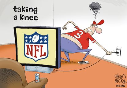Political cartoon U.S. NFL kneeling ratings