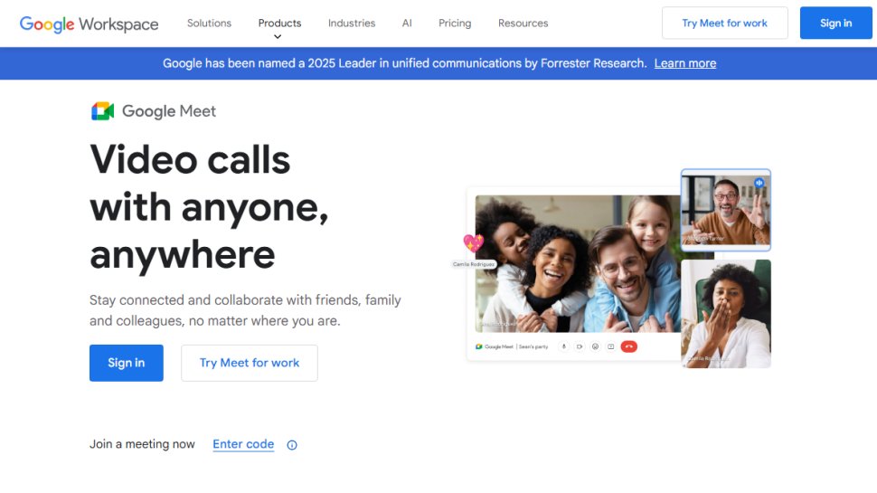 Website screenshot of Google Meet (September, 2025)