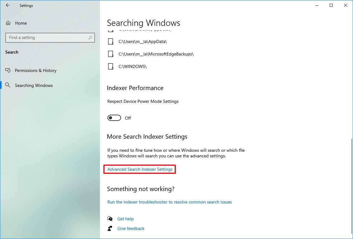 Advanced search indexer settings