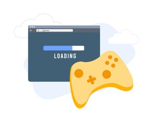 An illustration of a computer loading screen and gaming controller.