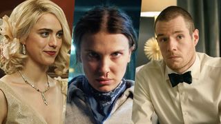 Margaret Qualley in Blue Moon, Millie Bobby Brown in Stranger Things season 5, Connor Swindells as Nick in "Jingle Bell Heist" on Netflix