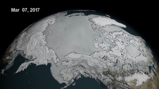 On March 7, 2017, Arctic sea ice hit a record low wintertime maximum extent for the year.