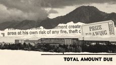 Photo collage of the KK Park Compound in Myanmar and various scraps of paper