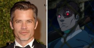 a side-by-side image of a handsome actor and an animated robot