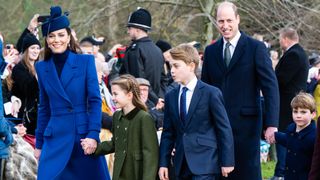Catherine, Princess of Wales, Princess Charlotte of Wales, Prince George of Wales, Prince William, Prince of Wales and Prince Louis of Wales on Christmas Day 2023