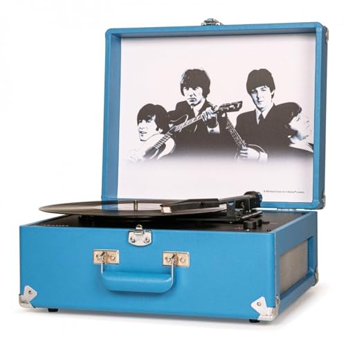 Crosley ビートルズ ポータブル アンソロジー ターンテーブル - Bluetooth ターンテーブル、3 スピード スーツケース ビニール プレーヤー、ホーム ビニール レコード ターンテーブル、内蔵ステレオ スピーカー、Bluetooth レシーバー、Aux、ブルー