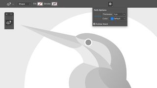 Photoshop CC Pen options dialog over a bird illustration