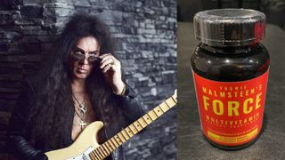 Yngwie Malmsteen studio portrait, plus a gummie bottle 