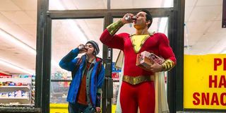 Asher Angel as Billy Batson and Zachary Levi as Shazam in the DC movie Shazam