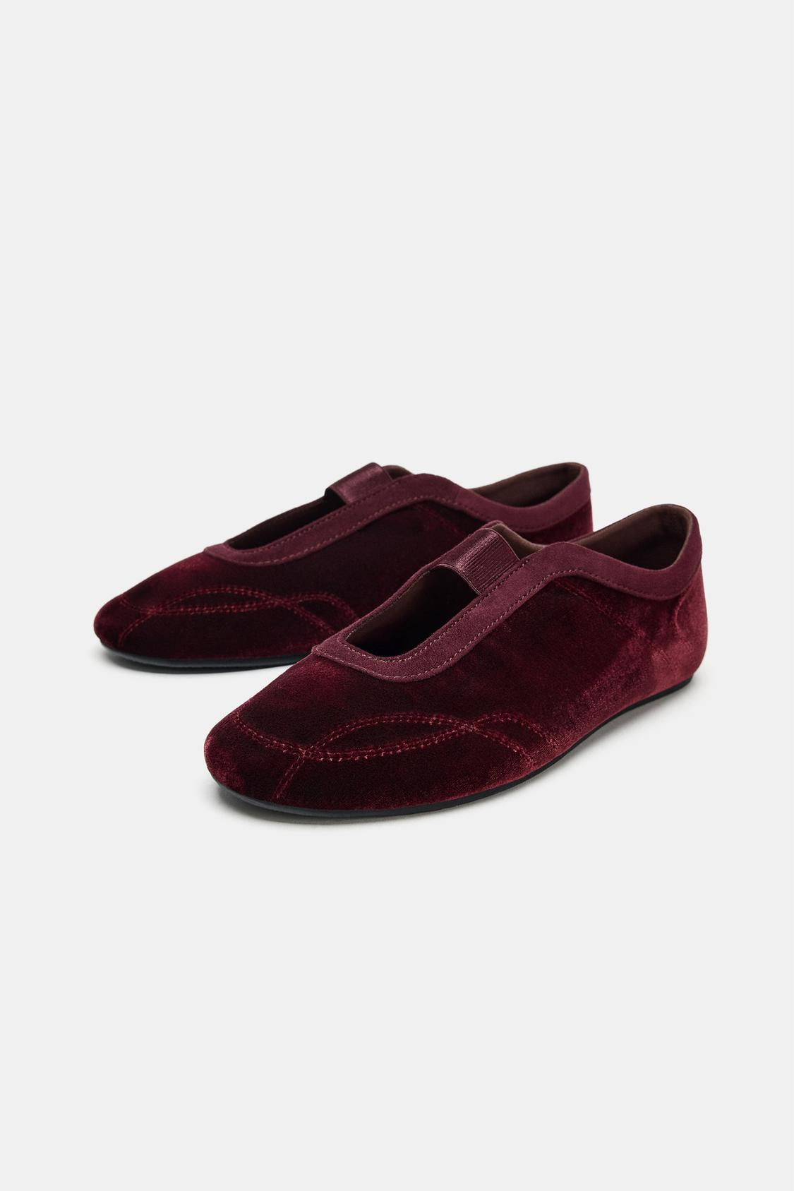 ZARA, Velvet Effect Stitched Ballet Flats