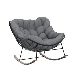 Grand Patio Rocking Chair Outdoor E-Coated Papasan Rocking Chair With Cushion Outdoor Rocker Recliner Chair for Patio Porch Garden Backyard Grey