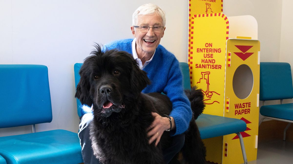 Paul O&#039;Grady hugs a large black Newfoundland dog in For the Love of Dogs series 11.