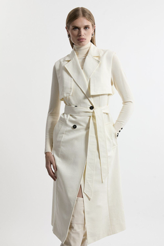 Tailored Sleeveless Belted Trench Coat