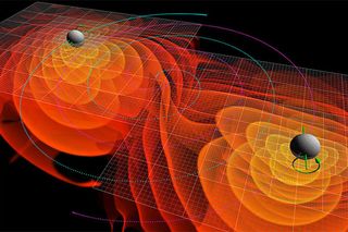 Black holes merging simulation, gravitational waves