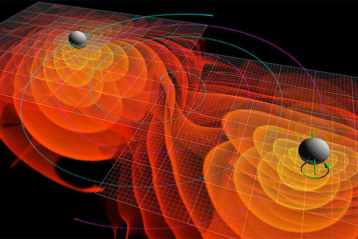 Black holes merging simulation, gravitational waves