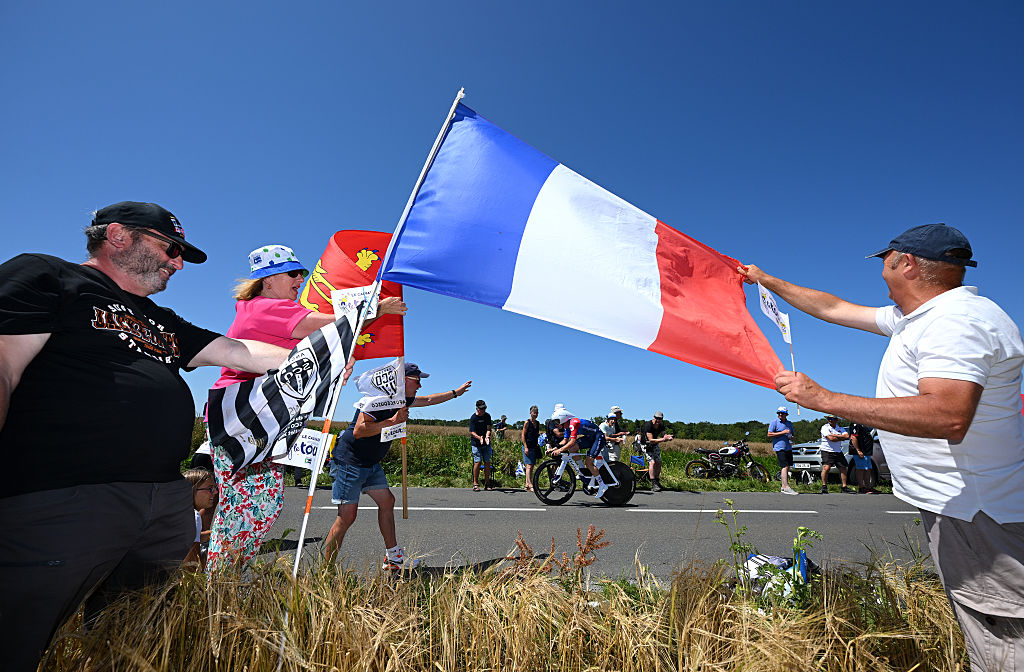 CAEN, FRANCE - JULY 09: Paul Penhoet of France and Team Groupama - FDJ competes during the 112th Tour de France, Stage 5 a 33km individual time trial stage from Caen to Caen / #UCIWT / on July 09, 2025 in Caen, France. (Photo by Dario Belingheri/Getty Images)