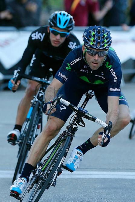 The finish line location made celebrating a little difficult for Alejandro Valverde (Movistar)