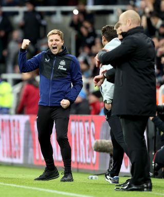 Eddie Howe celebrates a first win as Newcastle boss at the fourth attempt