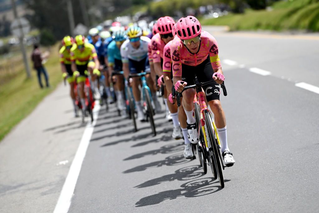 Andrea Piccolo (EF Education-EasyPost) leads the peloton