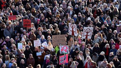 People across Iceland gather during the women's strike in Reykjavik, Iceland