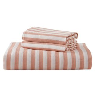 Peace Nest 100% Flax Linen Stripe Duvet Cover and Sham Set, Pink, King