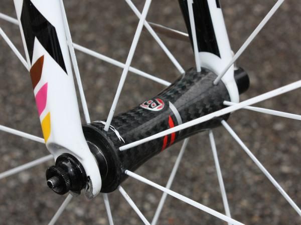 The new Bontrager Race XXX Lite carbon tubulars have moved away from paired spokes but continue to use hubs based on DT Swiss' 240s design.