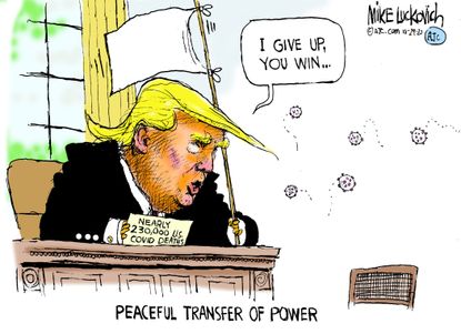 Political Cartoon U.S. Trump COVID surrender