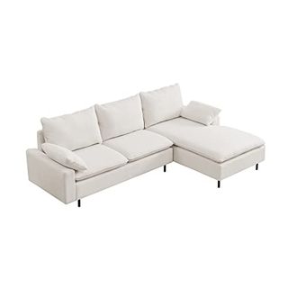 100'' Linen L-Shaped Right-Hand Facing Sectional Sofa With Metal Legs and 2 Pillows(beige)