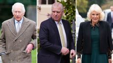 Composite of a picture of King Charles, a picture of Andrew and a picture of Queen Camilla