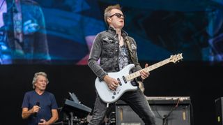 Ian Gillan (left, background) and Simon McBride perform onstage with Deep Purple at the Tons of Rock festival on June 25, 2022 in Oslo, Norway