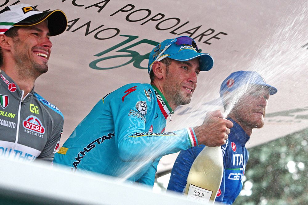 Vincenzo Nibali (Astana) celebrates his victory at Coppa Bernocchi