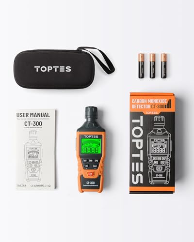 Toptes Ct-300 Portable Carbon Monoxide Detector, Co Detector With Audible &amp;amp; Visual Alarm, 0-5000ppm, Co Alarm, Backlit Lcd Screen, for Home, Car, Camping&amp;amp; Travel (includes Battery X3) - Orange