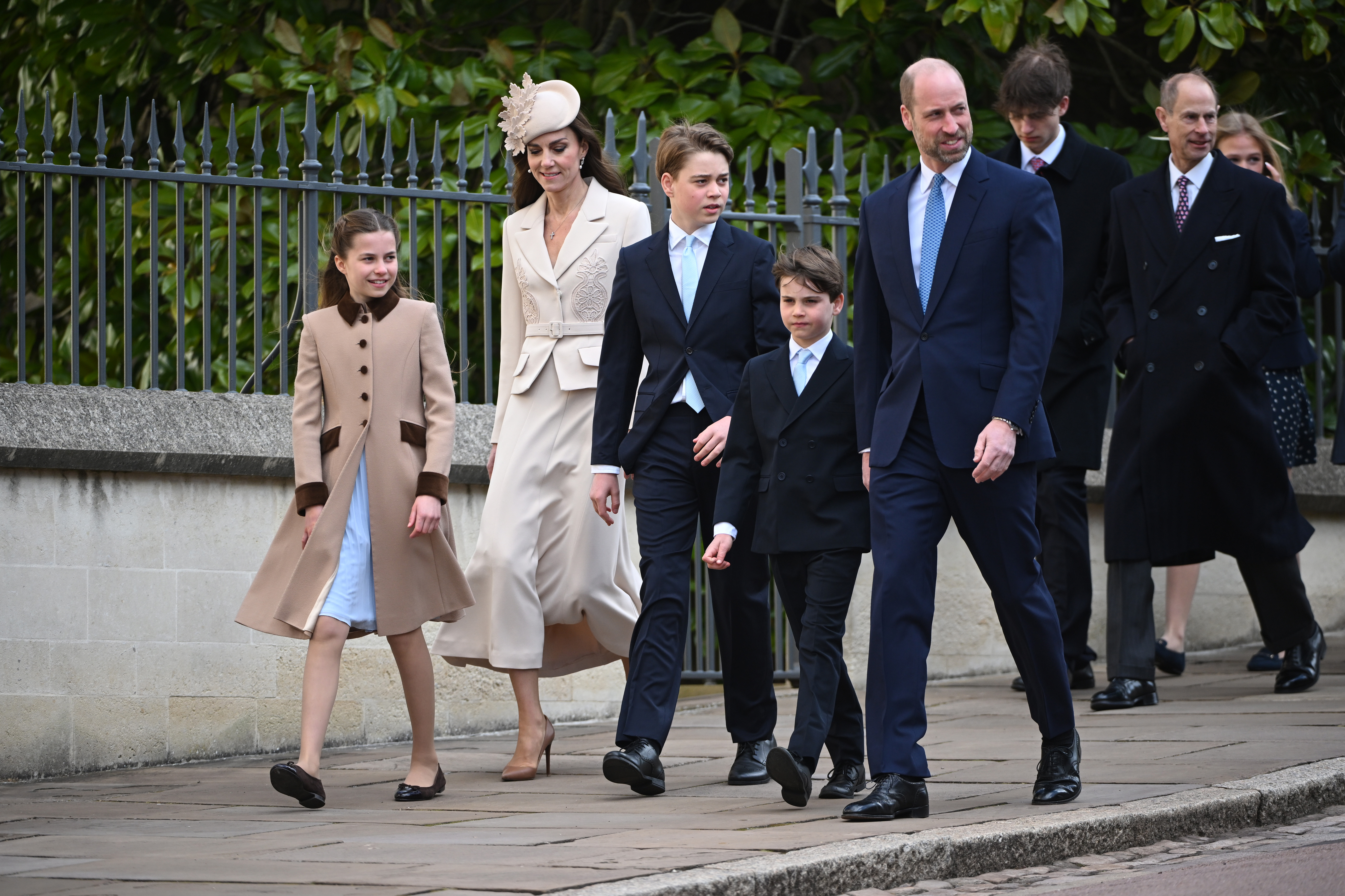 Catherine, Princess of Wales, and Prince Louis leave after attending the 2026 Easter Matins Service at St George's Chapel on April 5, 2026 in Windsor, England